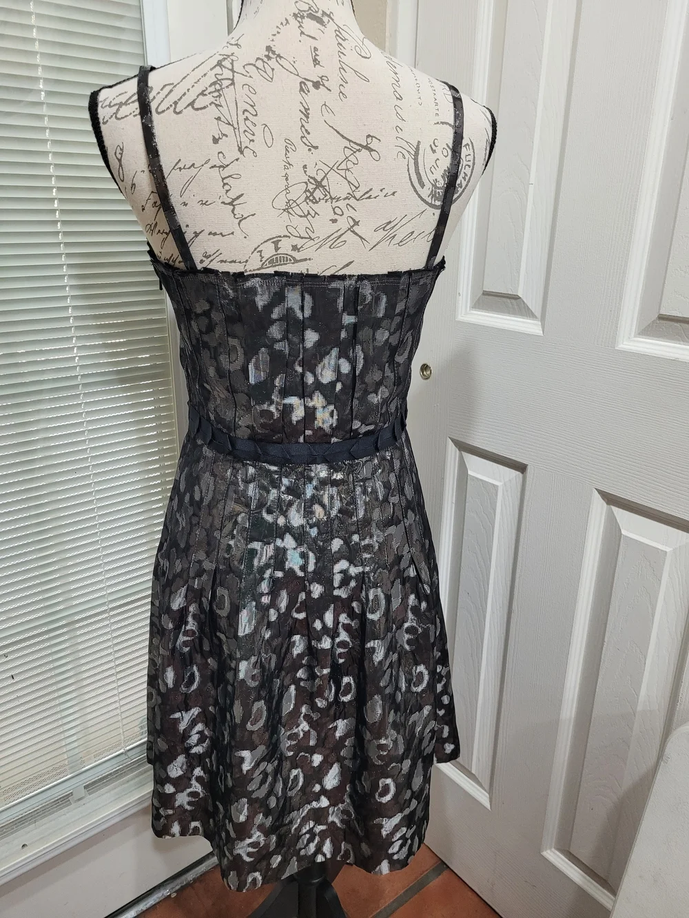 Tory Burch Rennie Black and Silver Metallic Animal-Print Cocktail Dress